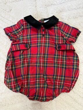 Edgehill Collection Red Plaid One-Piece with Black Collar